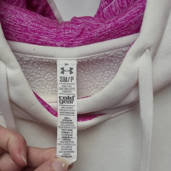 Under Armour Off-White Hoodie with Magenta Logo - Picture 2 of 4